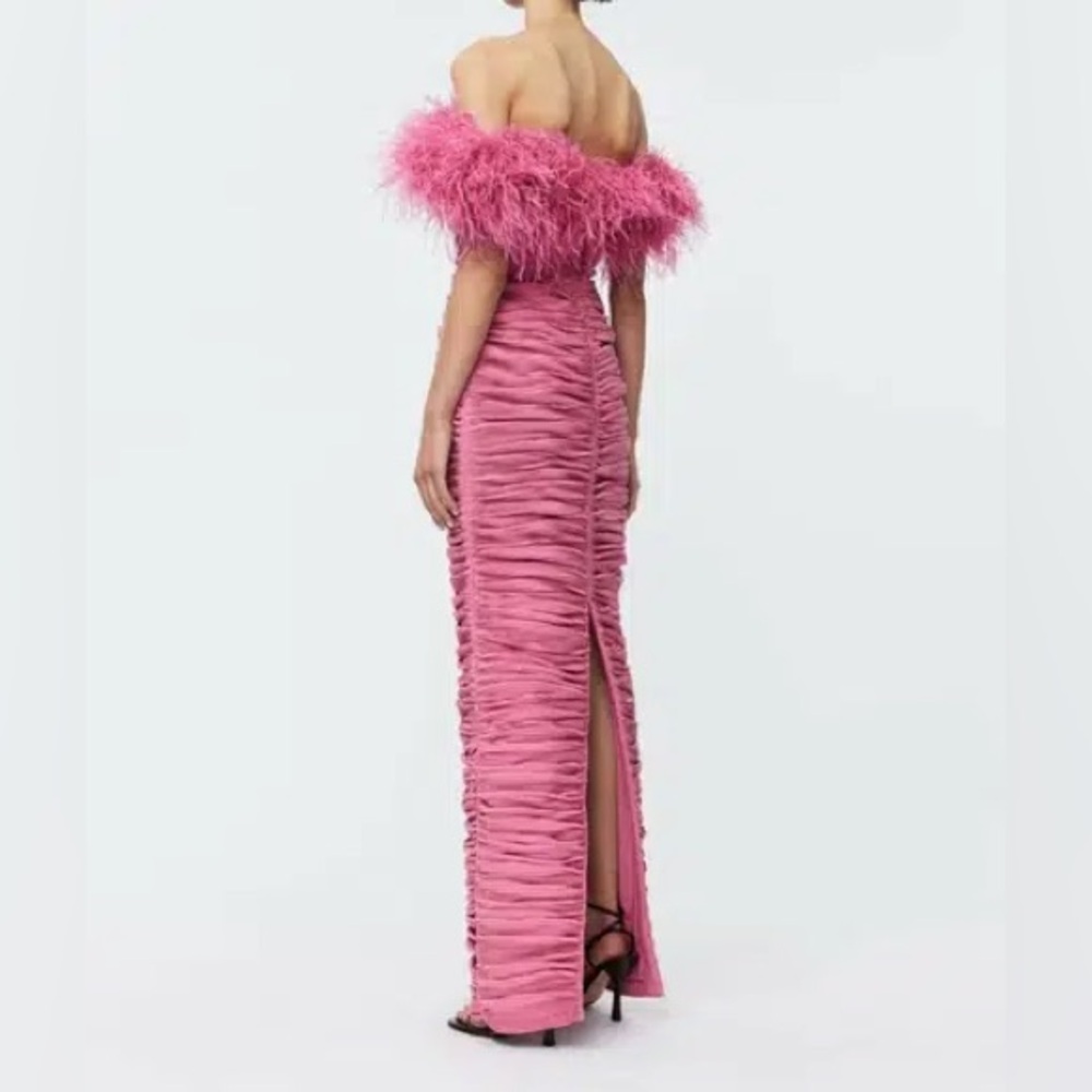 Rachel Gilbert Pink Zion Strapless Ostrich Feather MaxI Gown AU1/US4 NWT - Picture 3 of 5